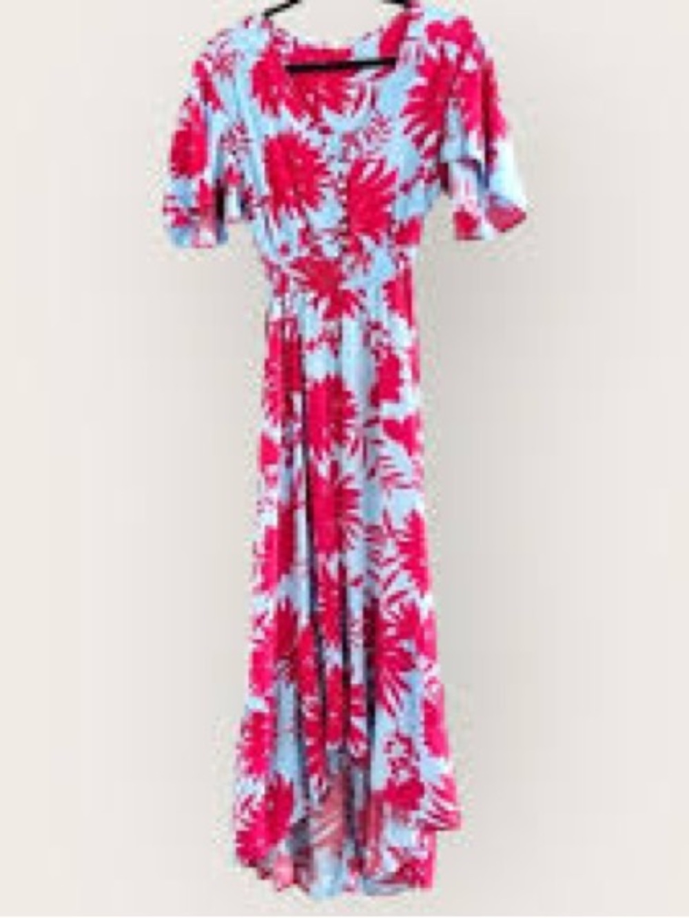Abel The Label Tropical Floral Smocked Waist High Low Midi Dress XS Boho Resort - Picture 2 of 6